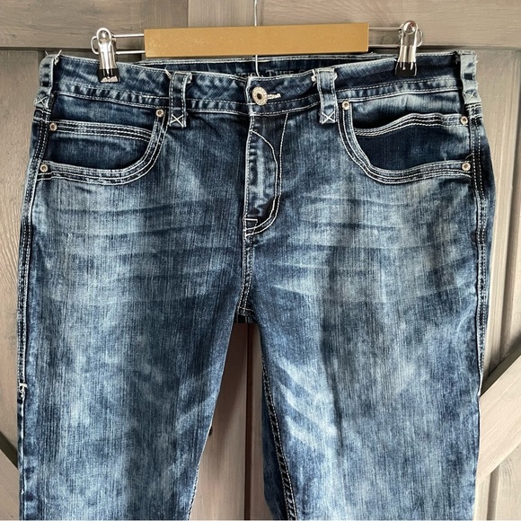 Cowgirl Tuff Jeans Thick stitch embroidered omg Aztec boot cut 35x33 - Picture 4 of 8